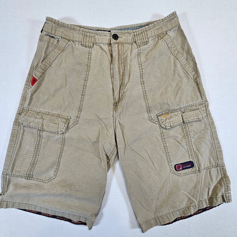 Vintage Bugle Boy Cargo Shorts Mens 34 Khaki Ripstop Cotton Utility Gorpcore